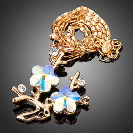 Rózsaarannyal bevont virág nyaklánc színjátszó stellux ausztriai kristályokkal (0129.)