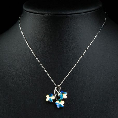 Ródiummal bevont virág nyaklánc színjátszó stellux ausztriai kristályokkal (0011.)