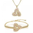 18k arannyal bevont elegáns ékszerszett  (nyaklánc+karkötő) pink színű cirkónia kristályokkal (0101.)