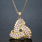 18k arannyal bevont elegáns ékszerszett  (nyaklánc+karkötő) pink színű cirkónia kristályokkal (0101.)