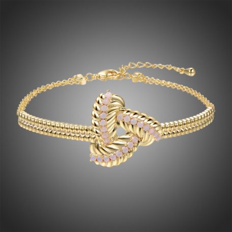 18k arannyal bevont elegáns ékszerszett  (nyaklánc+karkötő) pink színű cirkónia kristályokkal (0101.)