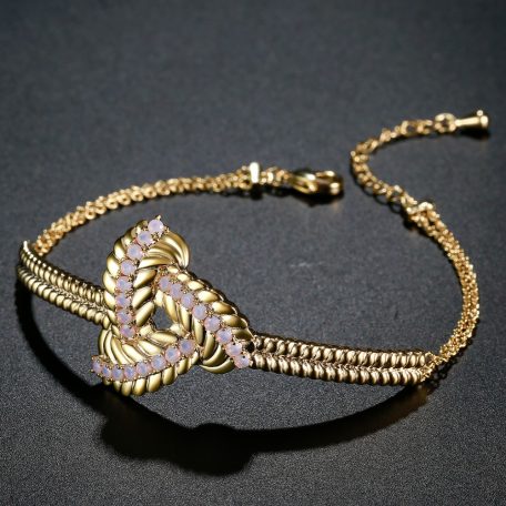 18k arannyal bevont elegáns ékszerszett  (nyaklánc+karkötő) pink színű cirkónia kristályokkal (0101.)