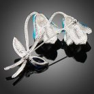 Fehérarannyal bevont kék harangvirág bross CZ kristályokkal (0479.)