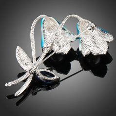   Fehérarannyal bevont kék harangvirág bross CZ kristályokkal (0479.)