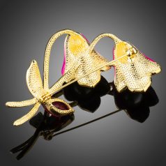   Fehérarannyal bevont rózsaszín harangvirág bross CZ kristályokkal (1182.)