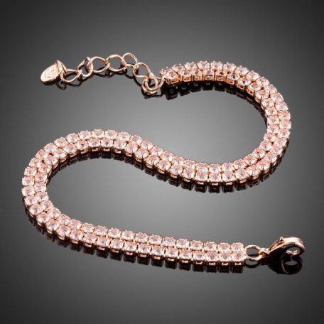 Elegáns karkötő áttetsző CZ kristályokkal, rózsaarany  bevonattal (0397.)