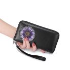 Fekete bőr pénztárca lila virág díszítéssel (0493.)