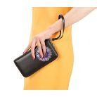 Fekete bőr pénztárca lila virág díszítéssel (0493.)