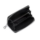 Fekete bőr pénztárca lila virág díszítéssel (0493.)