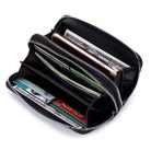 Nagy méretű fekete hasított bőr pénztárca magnólia mintával (0019.)