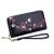 Fekete bőr pénztárca rózsaszín cseresznyevirág mintával (0312.)