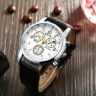 Platinával bevont, fehér számlapos férfi karóra fekete szíjjal (0802.)