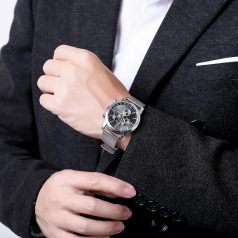   Platinával bevont elegáns férfi karóra szürke számlappal (0587.)