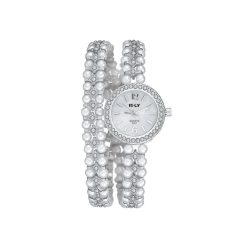   Velencei gyöngyös női karóra fehérarany bevonattal, áttetsző egyedi kristályokkal (0348.)