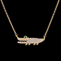   Arannyal bevont krokodil nyaklánc áttetsző CZ kristályokkal (0741.)