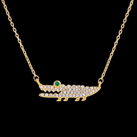 Arannyal bevont krokodil nyaklánc áttetsző CZ kristályokkal (0741.)