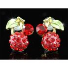 Arannyal bevont piros cseresznye fülbevaló  Swarovski kristályokkal (0526.)