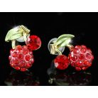 Arannyal bevont piros cseresznye fülbevaló  Swarovski kristályokkal (0526.)