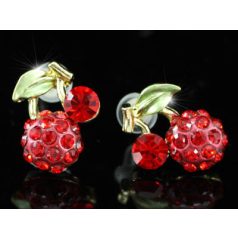   Arannyal bevont piros cseresznye fülbevaló  Swarovski kristályokkal (0526.)