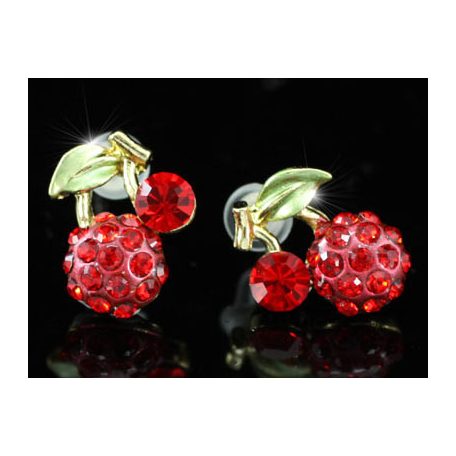 Arannyal bevont piros cseresznye fülbevaló  Swarovski kristályokkal (0526.)
