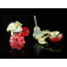 Arannyal bevont piros cseresznye fülbevaló  Swarovski kristályokkal (0526.)