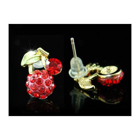 Arannyal bevont piros cseresznye fülbevaló  Swarovski kristályokkal (0526.)