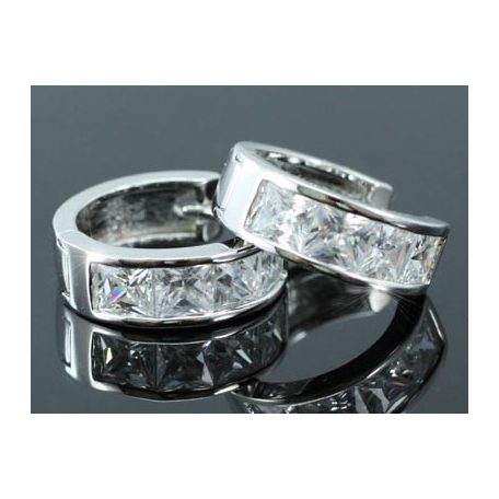 Fehérarannyal bevont félkör alakú fülbevaló 1,5 karátos szimulált gyémánttal (1131.)