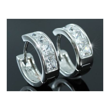 Fehérarannyal bevont félkör alakú fülbevaló 1,5 karátos szimulált gyémánttal (1131.)