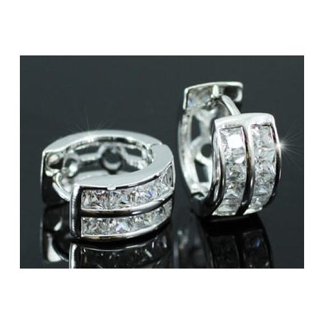 Fehérarannyal bevont karika fülbevaló áttetsző cirkónia kristályokkal (0028.)