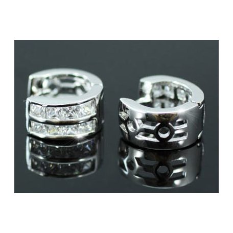 Fehérarannyal bevont karika fülbevaló áttetsző cirkónia kristályokkal (0028.)