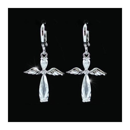 Függő angyal fülbevaló áttetsző szimulált gyémánttal (0288.)