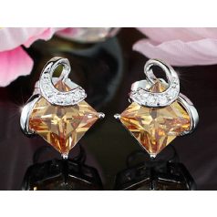   Fehérarannyal bevont fülbevaló borostyán színű szimulált zafír kristályokkal (0296.)