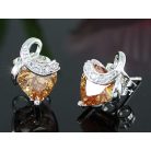 Fehérarannyal bevont fülbevaló szív alakú borostyán színű CZ kristállyal (0813 .)