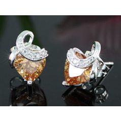   Fehérarannyal bevont fülbevaló szív alakú borostyán színű CZ kristállyal (0813 .)