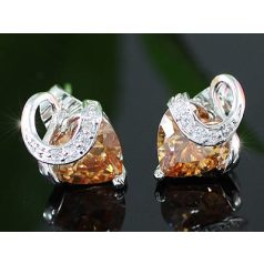   Fehérarannyal bevont fülbevaló szív alakú borostyán színű CZ kristállyal (0813 .)