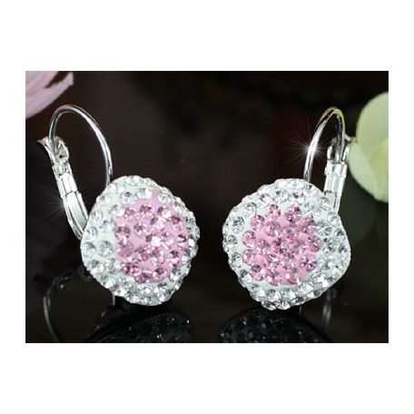 Pink és áttetsző négyszög fülbevaló Swarovski kristályokkal (0085.)