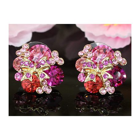 Csodaszép virág fülbevaló  pink színű Swarovski kristályokkal (0645.)
