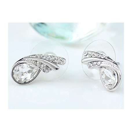 Fehérarannyal bevont esőcsepp fülbevaló áttetsző ausztriai kristállyal (0560.)