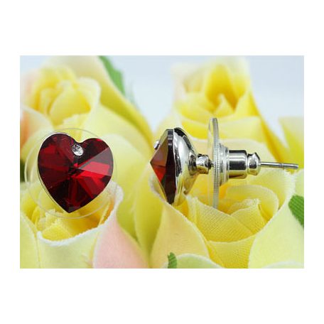 Piros szív fülbevaló ausztriai kristállyal (0561.)