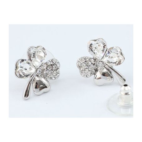 Fehérarannyal bevont áttetsző lóhere fülbevaló csodaszép ausztriai kristályokkal (0329.)