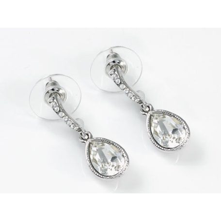 Ródiummal bevont függő csepp fülbevaló áttetsző ausztriai kristállyal (0614.)