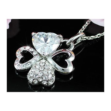 Fehérarannyal bevont lóhere nyaklánc áttetsző ausztriai kristályokkal (0180.)