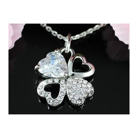 Fehérarannyal bevont lóhere nyaklánc áttetsző ausztriai kristályokkal (0180.)