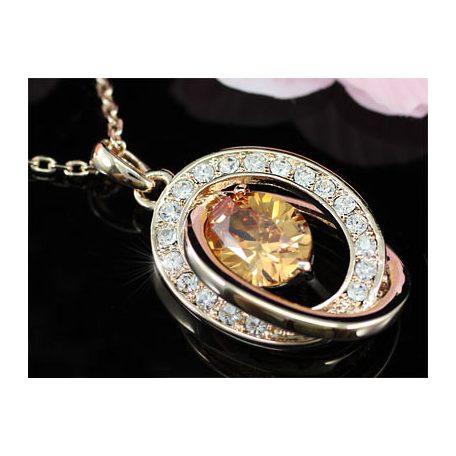 Rózsaarannyal bevont ovális nyaklánc  borostyánszínű szimulált zafírral (0361.)