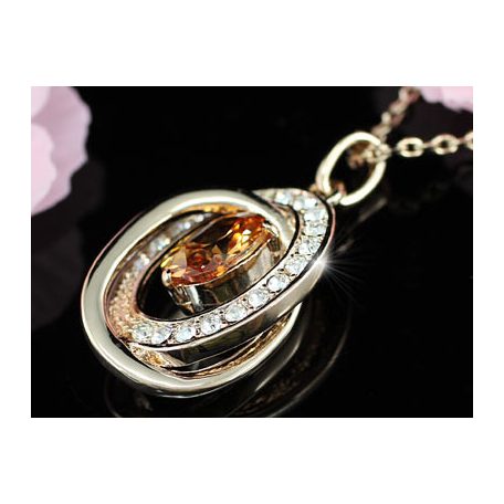 Rózsaarannyal bevont ovális nyaklánc  borostyánszínű szimulált zafírral (0361.)