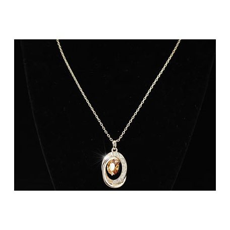 Rózsaarannyal bevont ovális nyaklánc  borostyánszínű szimulált zafírral (0361.)