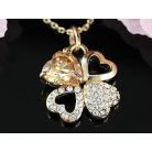 Rózsaarannyal bevont lóhere nyaklánc áttetsző és borostyánszínű ausztriai kristályokkal (0434.)