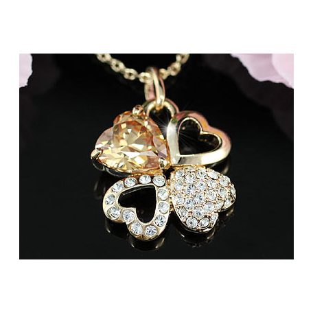 Rózsaarannyal bevont lóhere nyaklánc áttetsző és borostyánszínű ausztriai kristályokkal (0434.)