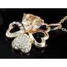 Rózsaarannyal bevont lóhere nyaklánc áttetsző és borostyánszínű ausztriai kristályokkal (0434.)