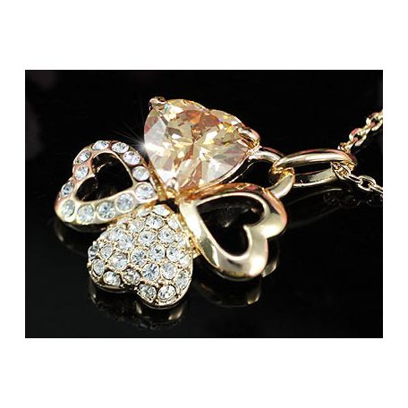 Rózsaarannyal bevont lóhere nyaklánc áttetsző és borostyánszínű ausztriai kristályokkal (0434.)